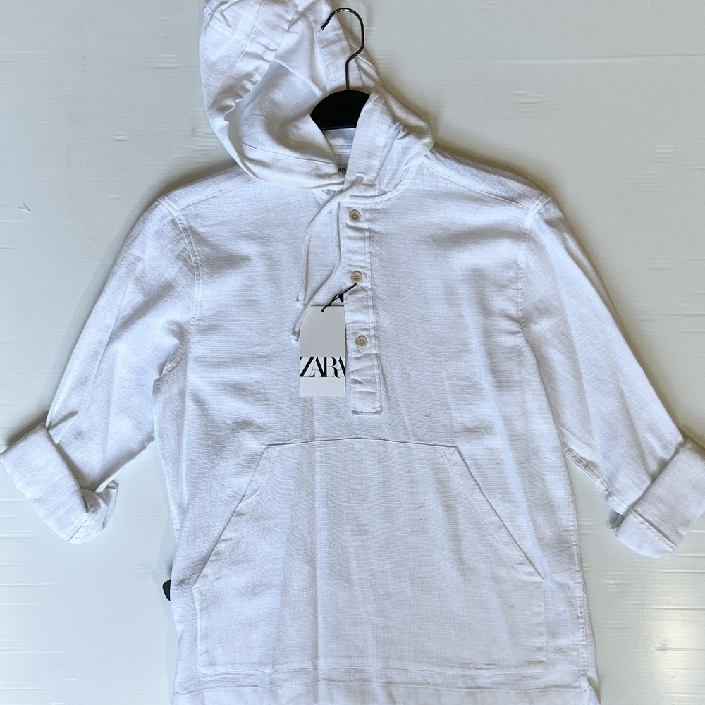 ZARA MAN hodded Overshirt Relaxed FIT SHIRT long sleeve white